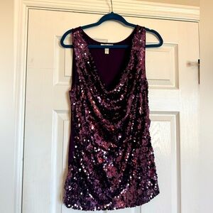 👉🏼Like-New👈🏼 Dress Barn Sequin Plum/Purple Scoop Neck Sleeveless Top-Size:1X